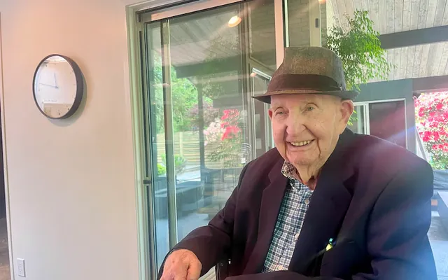 Bob Rummer at 97, in the Portland house he built in 1966.